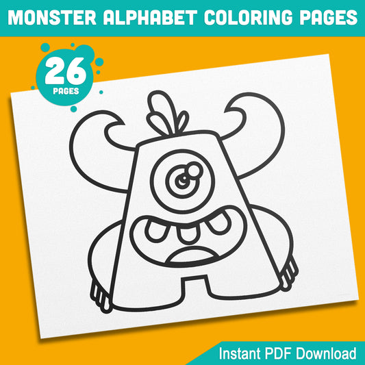 Halloween Monster Alphabet Coloring Pages for Kids – Fun & Educational Activity, Perfect for Preschool and Kindergarten, PDF Instant Download