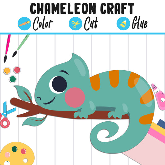 Cute Chameleon Craft : Color, Cut, and Glue, a Fun Activity for Pre K to 2nd Grade, PDF Instant Download