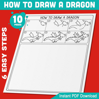 Dragon Drawing Tutorial for Kids: 5-Page Guide with 5 Creative Coloring Pages, Easy-to-Follow Instructions for Young Artists, Instant PDF Download