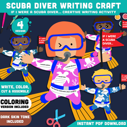 Scuba Diver Craft and Writing Prompts, If I Were a Scuba Diver, Snorkeling Discovery Lesson, Marine Literacy Craft for Kids