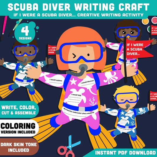 Scuba Diver Craft and Writing Prompts, If I Were a Scuba Diver, Snorkeling Discovery Lesson, Marine Literacy Craft for Kids