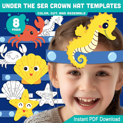 Under the Sea Crown Templates – 8 Fun Printable Headbands in Pre-Colored + Black & White for Preschool and Kids’ Ocean Crafts, PDF Download
