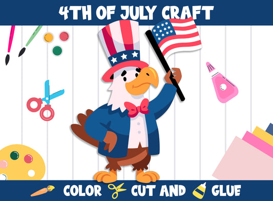 4th of July Craft Activity - Color, Cut, and Glue for PreK to 2nd Grade, PDF File, Instant Download