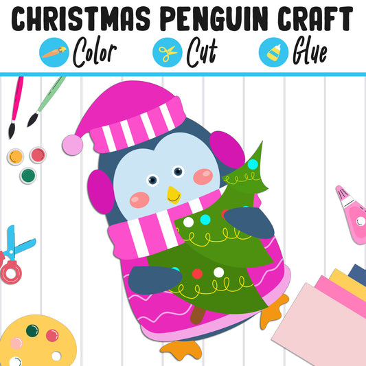 Christmas Penguin Craft for Kids : Color, Cut, and Glue, a Fun Activity for Pre K to 2nd Grade, PDF Instant Download