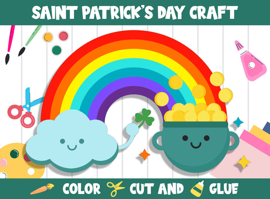Saint Patrick's Day Rainbow Craft Activity : Color, Cut, and Glue for PreK to 2nd Grade, PDF File, Instant Download