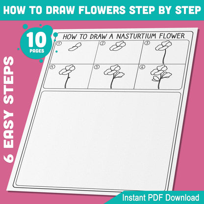 How to Draw Flowers: 5 Simple Tutorials + 5 Coloring Pages, Art Activity Featuring Iris, Tulip, Sweet Pea, Aconitum, Nasturtium, PDF Download