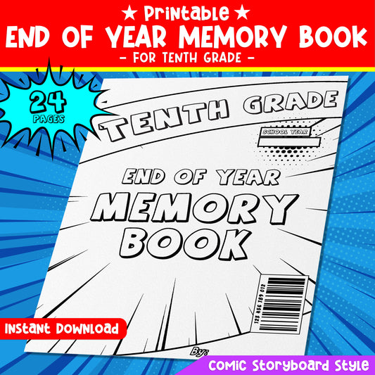 End of the Year Memory Book for Tenth Grade (10th Grade), Reflective Coloring & Writing Keepsake for Teens, Great for End-of-School Fun!