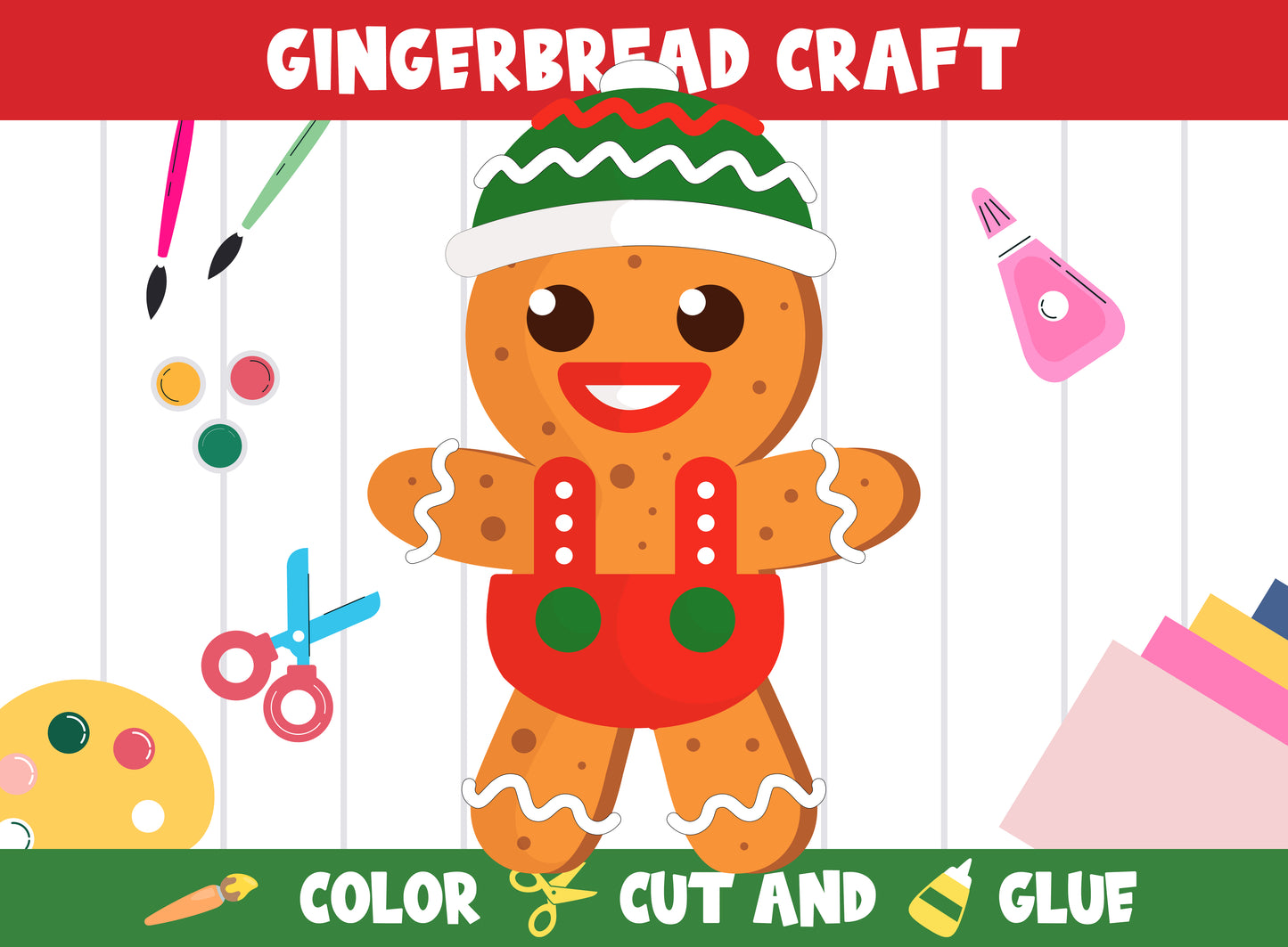 Kindergarten Gingerbread Craft: Color, Cut, and Glue Kit, PDF File, Instant Download