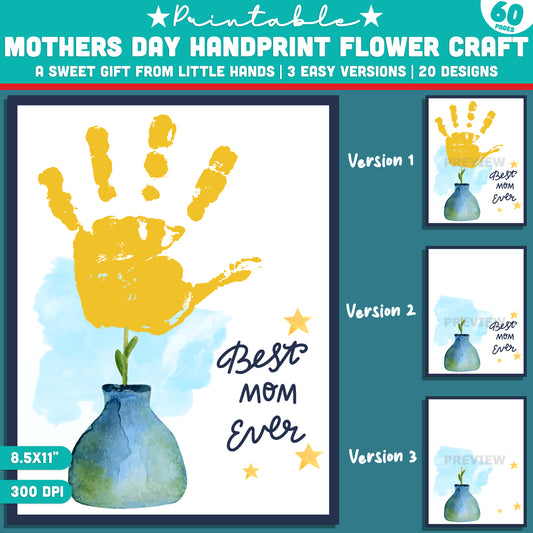 Mother's Day Handprint Flower Craft – Mother’s Day Handprint Craft for Kids, Bloom Handprint Art with Flower Pot and Vase, Keepsake Gift from Kids for Mom Grandma