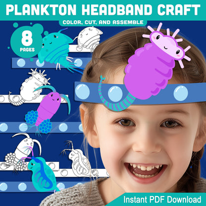 Plankton Headband Craft Under the Sea Paper Hat Activity, Pre-color + Black and White