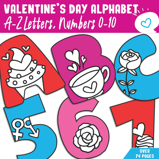 Valentine’s Day Letter and Number Templates: A-Z, 0-10, 1 or 2 Per Page for Kids’ Learning, Bulletin Boards, and Classroom Holiday Displays