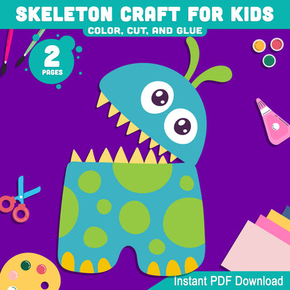 Cute Monster Paper Craft: Fun Color, Cut, and Glue Activity for Kids – Perfect for Halloween Art Projects, DIY Craft Fun, PDF Instant Download