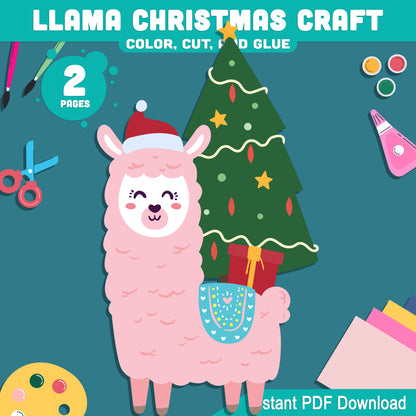 Llama Holiday Craft Activity: Color, Cut, and Glue for PreK to 2nd Grade Kids, Creative Christmas Gift for Loved Ones, PDF Download