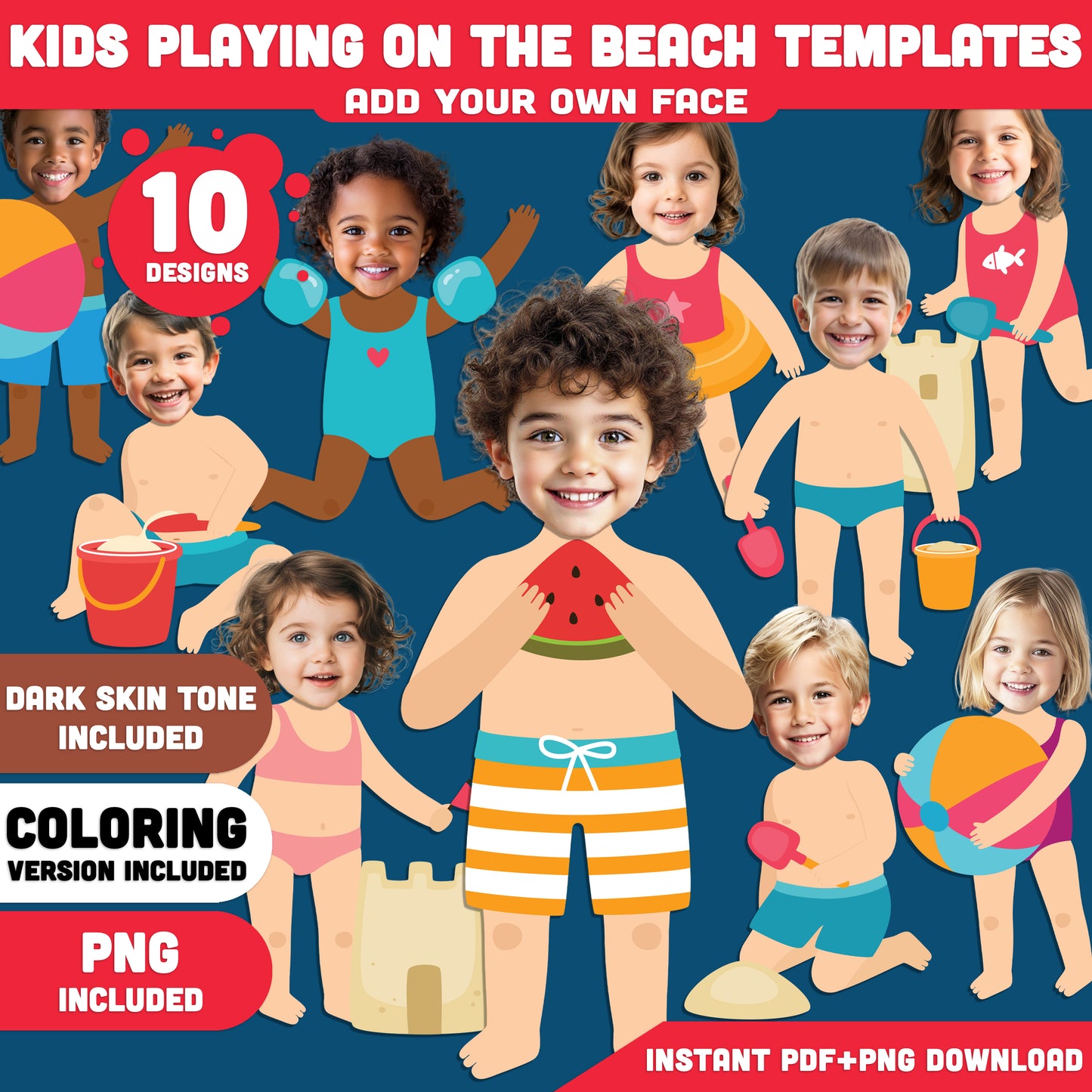 Add Your Own Face Beach Craft for Kids, Summer Cut and Paste Activity, Beach Photo Templates, Bulletin Board Display Craft, Coloring Included