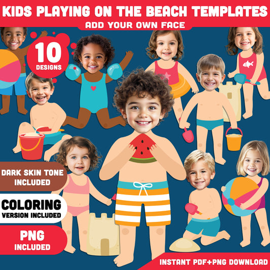 Add Your Own Face Beach Craft for Kids, Summer Cut and Paste Activity, Beach Photo Templates, Bulletin Board Display Craft, Coloring Included