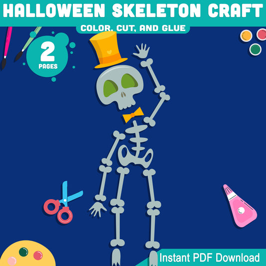 Halloween Skeleton Craft for Preschool, Pre-K, Kindergarten – Easy Cut and Glue Activity, Fun Fine Motor Skill Craft, 2 Pages, Instant PDF Download