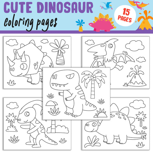 15 High-Resolution Dinosaur Coloring Pages: Easy and Fun for Toddlers, PreK, and Kindergarten - Instant PDF Download