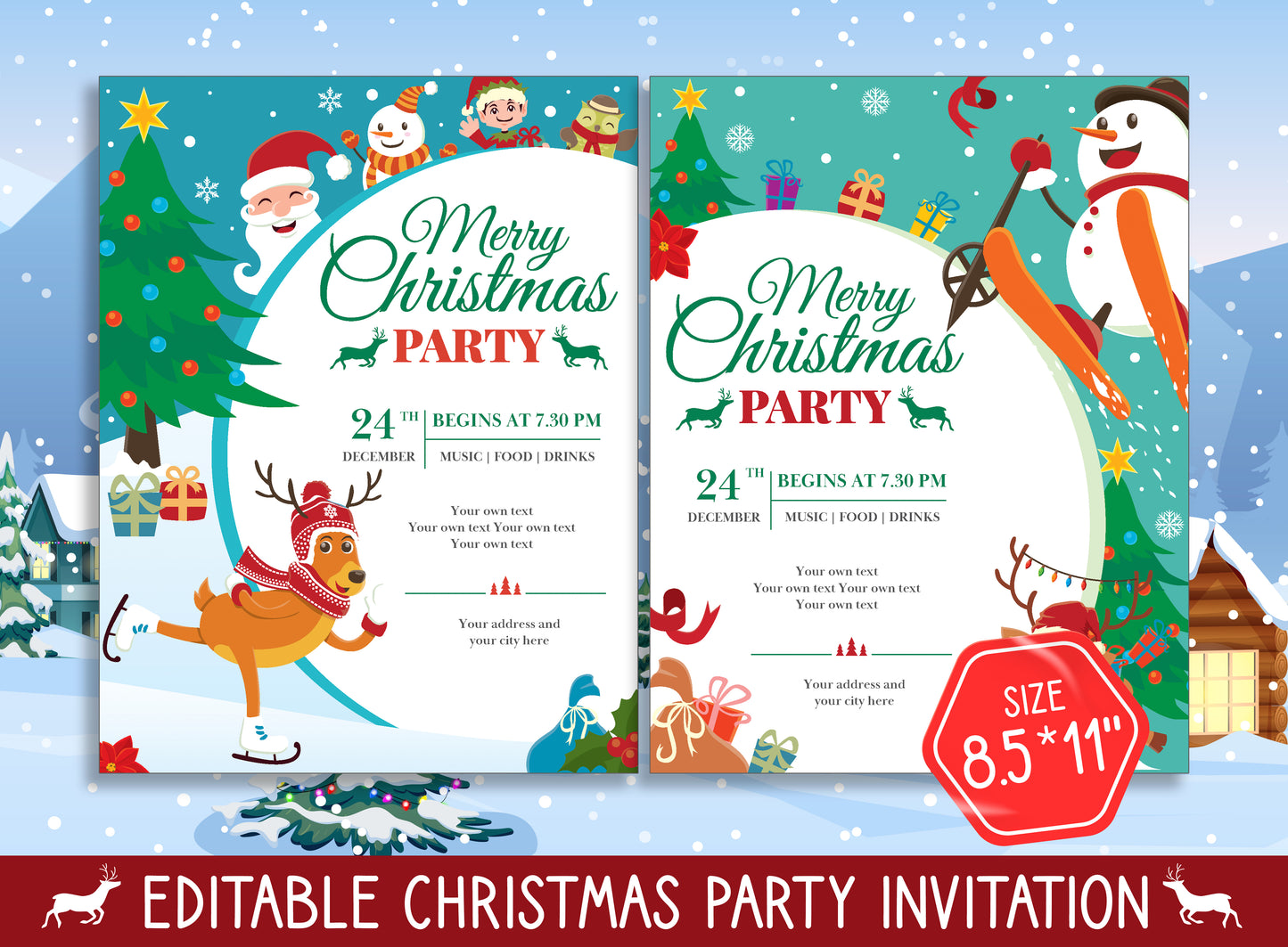 Festive Fun for Kids: Editable Merry Christmas Invitation - 2 Designs, 2 Sizes (8.5"x11" and 5"x7") - PDF Instant Download