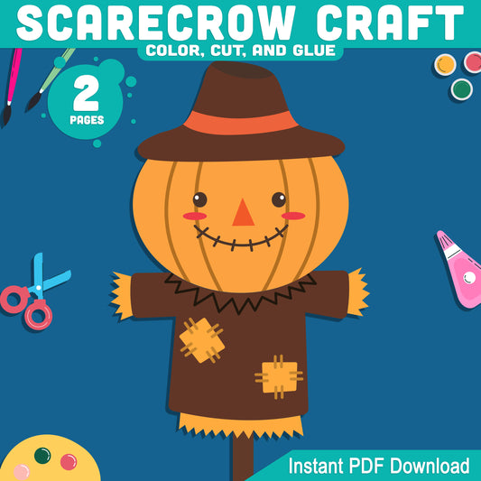 Scarecrow Craft, Fall Color Cut and Paste Activity, Autumn Paper Craft for Kids, Build Your Own Scarecrow, Pre-Colored & Black and White, A4 & Letter