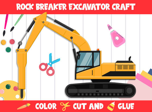 Rock Breaker Excavator Craft Activity - Color, Cut, and Glue for PreK to 2nd Grade, PDF File, Instant Download