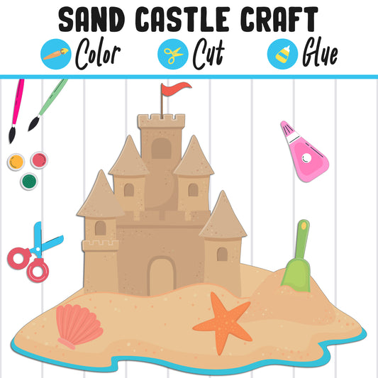 Sandcastle Craft: Build a Sandcastle Summer Activity for Kids - Color, Cut, and Glue, Fun for Pre K to 2nd Grade, PDF Instant Download