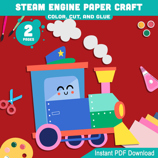 DIY Steam Engine Paper Craft for Kids: Exciting Color, Cut, and Glue Activity for Learning and Play, Ideal for Home or Classroom, Instant Download