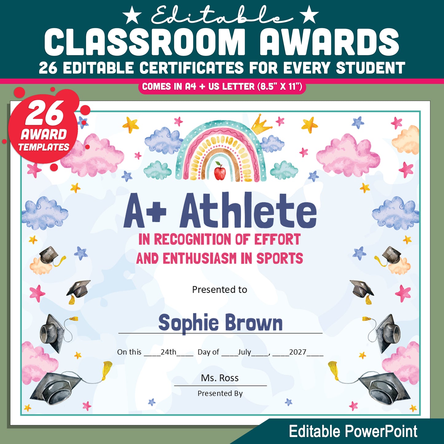 Editable Classroom Awards for Preschool, TK, Pre-K, Kindergarten, and 1st Grade, Recognition Set