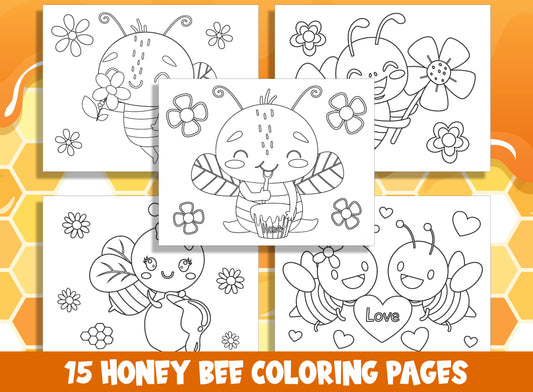 Buzzy Adventures Await: 15 Honey Bee Coloring Pages for Preschool & Kindergarten - Printable PDF, Instant Download!