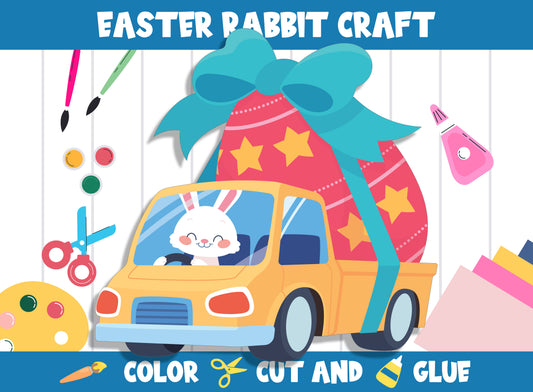 Printable Easter Rabbit Craft Activity - Color, Cut, and Glue for PreK to 2nd Grade, PDF File, Instant Download