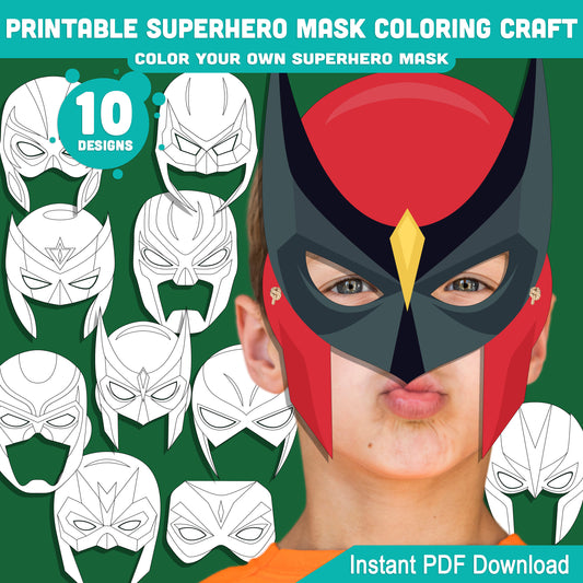 Superhero Mask Coloring Craft, Printable Superhero Set for Kids, Color Your Own Design, Cut and Wear Classroom Activity Pack