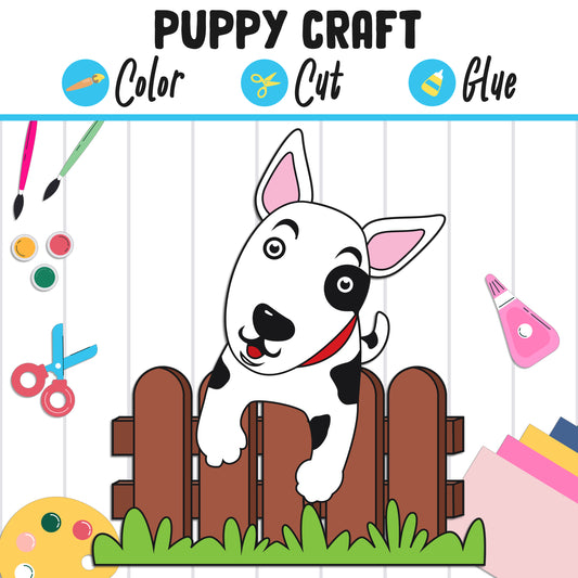Cute Puppy Craft : Color, Cut, and Glue, a Fun Activity for Pre K to 2nd Grade, PDF Instant Download