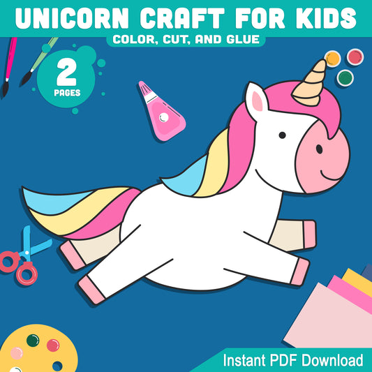 Magical Unicorn Craft for Kids: Easy Color, Cut, and Glue Activity – Perfect for Preschool and Kindergarten Art, PDF Instant Download