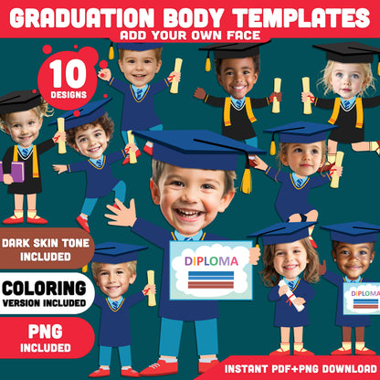 Add Your Own Face Graduation Craft, Graduation Body Templates for Kids, Fun Photo Insert Activity, Coloring Version Included, Printable Set