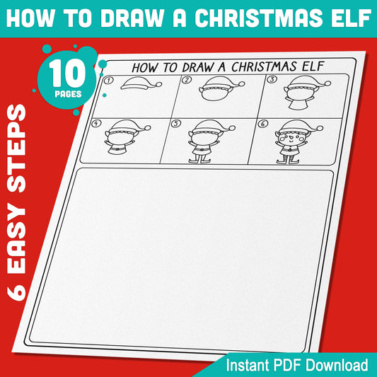 Step-by-Step Guide to Drawing a Christmas Elf for Kids: 5-Page Tutorial with 5 Fun Holiday Coloring Pages, Christmas Art Activity, Printable PDF Download