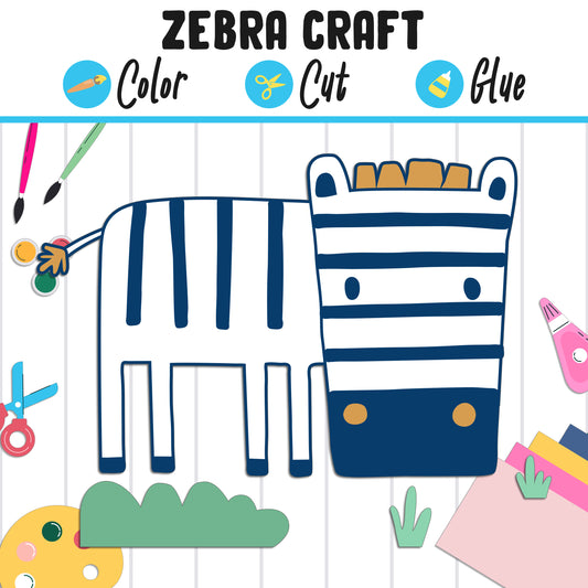 Simple Zebra Craft for Kids : Color, Cut, and Glue, a Fun Activity for Pre K to 2nd Grade, PDF Instant Download