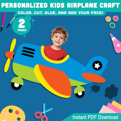 Kids Personalized Airplane Craft: DIY Fun Color, Cut, Glue, and Add Your Face, Creative Learning Activity, Instant Download PDF for Home or School