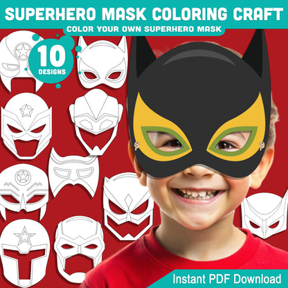 Superhero Mask Coloring Craft, Color Your Own Superhero Mask Pack, Printable Kids Creative Activity, Cut and Wear Art Project