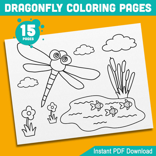 Dragonfly Coloring Pages: 15 Easy Designs for Toddlers, Preschool, and Kindergarten – Fun Learning Activity, PDF Download