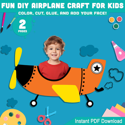 DIY Airplane Craft for Kids: Fun Color, Cut, Glue, and Add Your Face Activity, Perfect for Home or Classroom, Instant PDF Download