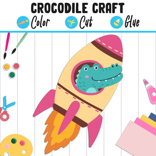 Crocodile Craft : Color, Cut, and Glue, a Fun Activity for Pre K to 2nd Grade, PDF Instant Download
