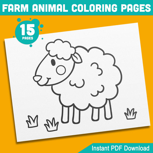 15 Simple Farm Animal Coloring Pages with Thick Borders for Preschool & Kindergarten – Easy-to-Print, Large Size PDF, Instant Download