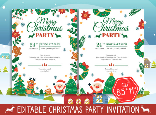 Spark the Holiday Spirit: Classroom Christmas Party Invitations, Choose from 2 Designs & 2 Sizes (8.5"x11" and 5"x7"), PDF, Instant Download