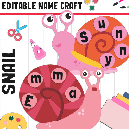 Snail Name Craft Activity: Spring/Back to School Bulletin Board, 40 Pages, 5 Designs, Blank & Editable, Color and Black-and-White Versions