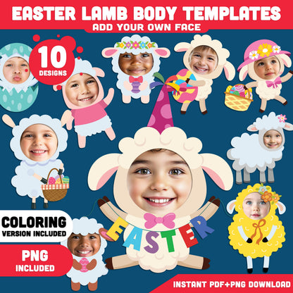 Easter Lamb Body Templates | Add Your Own Face Craft for Spring | Coloring Version Included | High-Resolution PDF + PNG Files