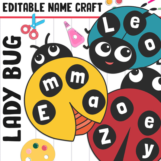 Ladybug Name Craft Activity: Back to School Bulletin Board, 40 Pages, 5 Designs, Blank & Editable, Color and Black-and-White Versions