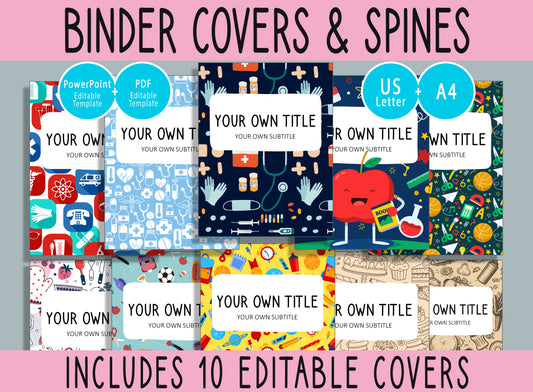 10 Editable Nursing Teacher Food Binder Cover Bundle, Includes 1",1.5",2" Spines, A4+US Letter Size, Editable with PowerPoint or PDF Reader