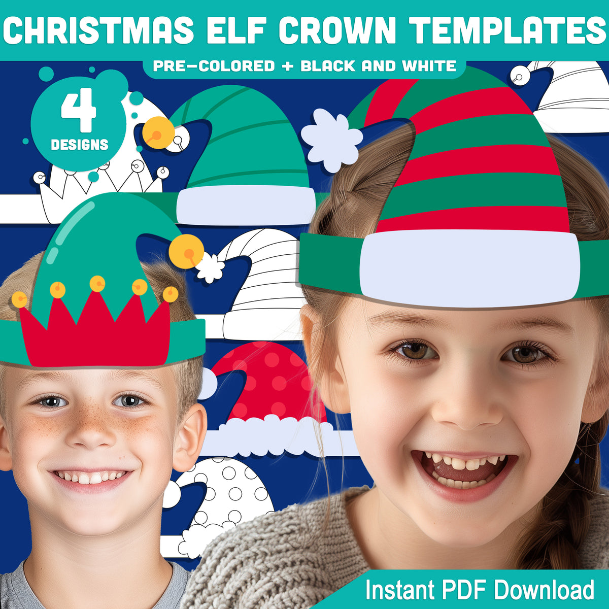 Christmas Elf Crown Templates, Wearable Holiday Headpiece for Children