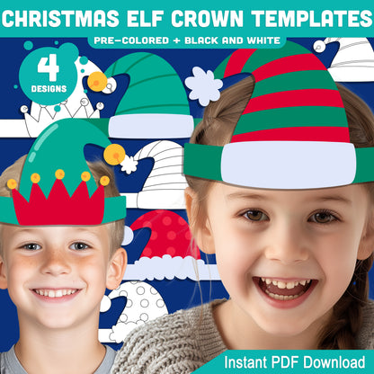 Christmas Elf Crown Templates, Wearable Holiday Headpiece for Children