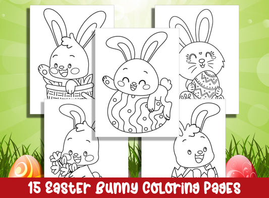 Easter Bunny Delight: 15 Whimsical Coloring Pages for Preschool & Kindergarten - Printable PDF, Instant Download
