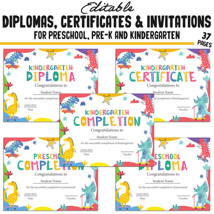 37 Editable Kindergarten, Pre-K, and Preschool Completion Certificate Diplomas, and Invitations Templates, PDF Files, Instant Download